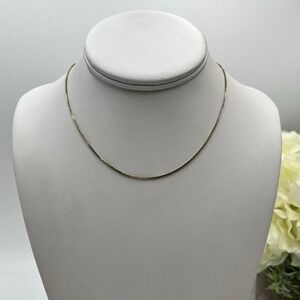 14k Yellow 585 Italy Gold Dainty Elegant Box Link Chain Necklace 15", 1mm, 2.53g